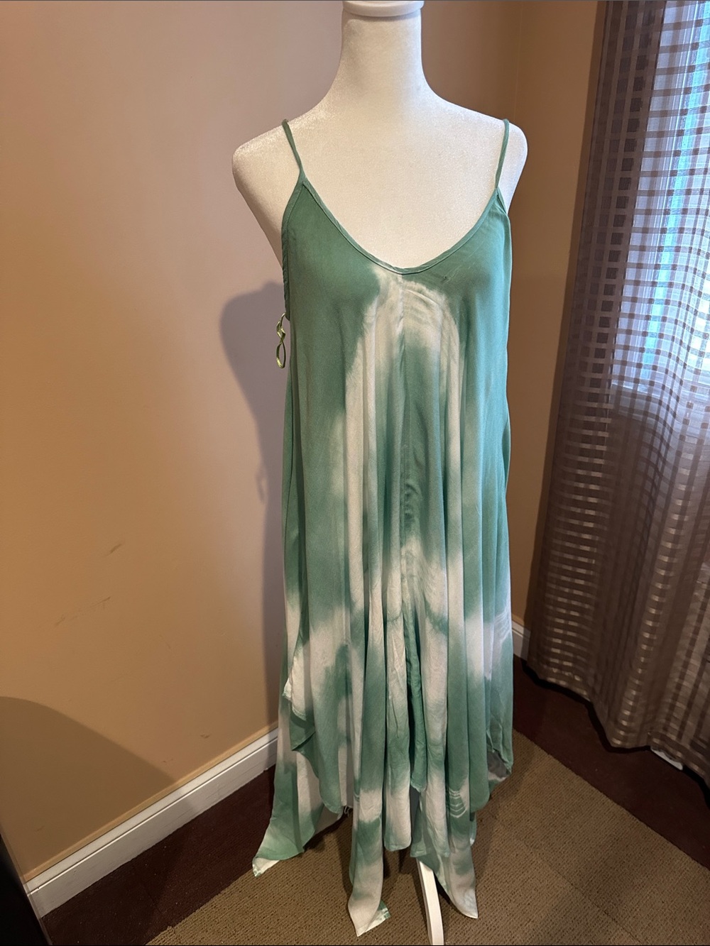Raviya Green and White Tie-Dye Slip Cover-Up Dress